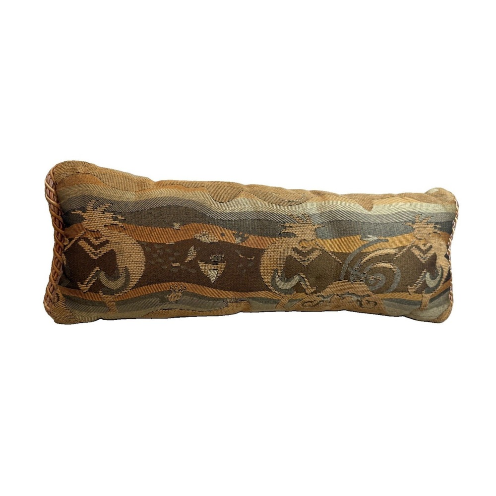 19" Southwestern Tapestry Lumbar Pillow Woven Kokopelli Flute‎ Player Vintage